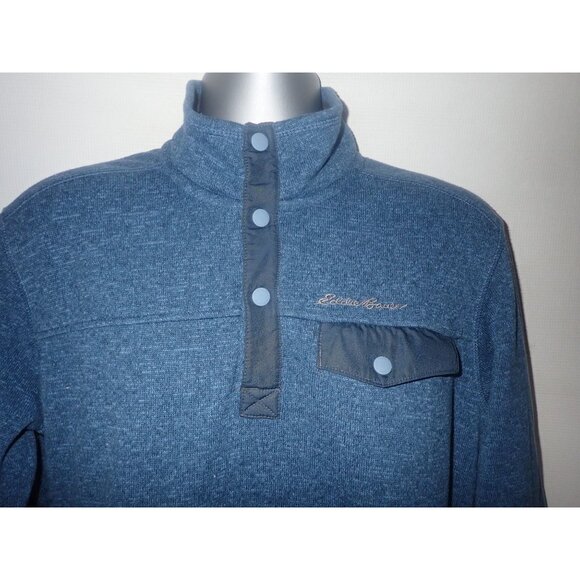 Eddie Bauer Mens Blue Fleece Pullover Sweater Snap Neck M Outdoor Gorpcore - Picture 2 of 7